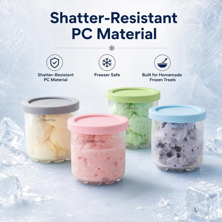 4er-Set Ersatzbehälter für Ninja Creami, 473ml Eisbehälter Mit Deckeln, Auslaufsicheres Zubehör Komp