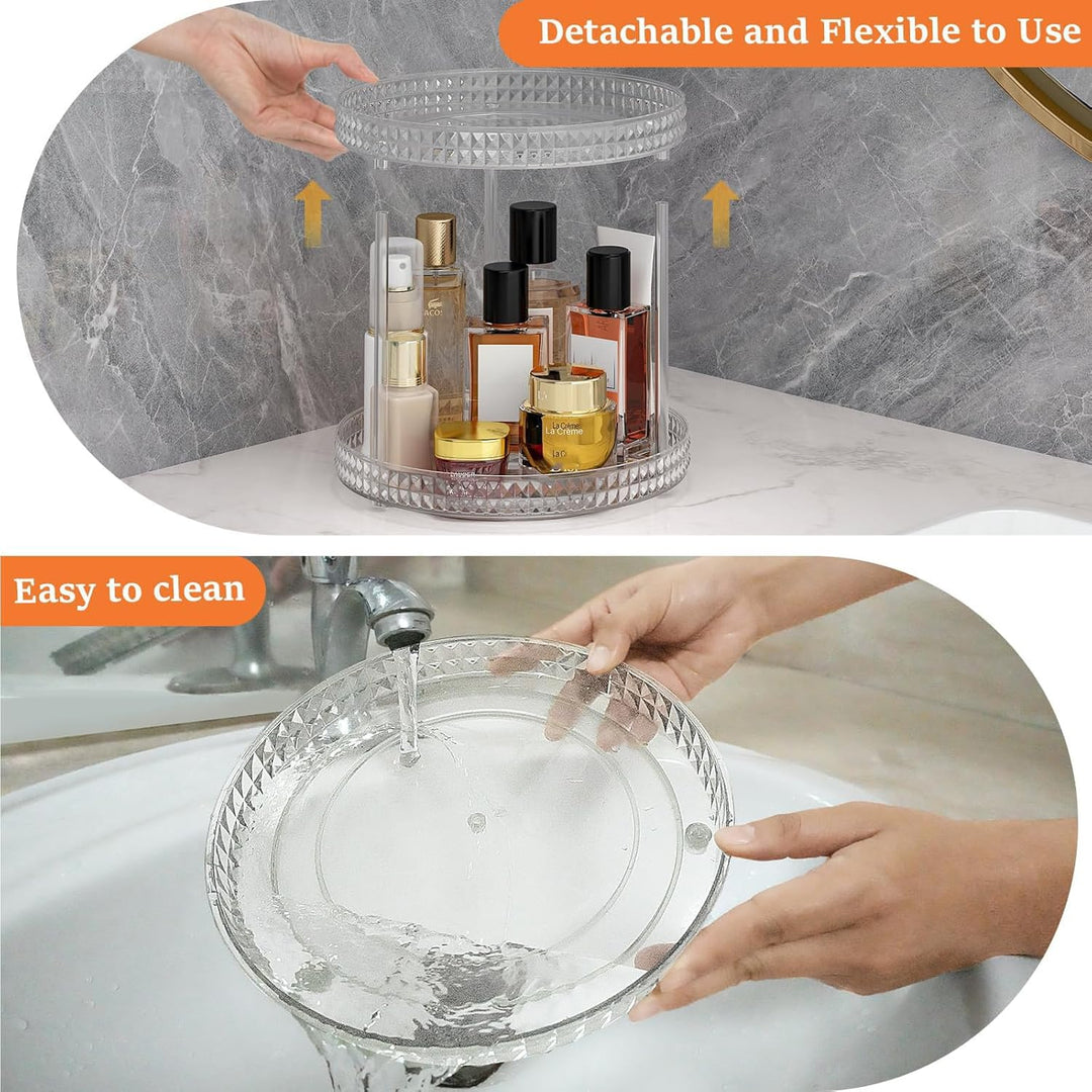 ROWNYEON Make up Organizer, Kosmetik Organizer 360° Drehbar Hautpflege 2 Lagen Skincare Parfüm Badez