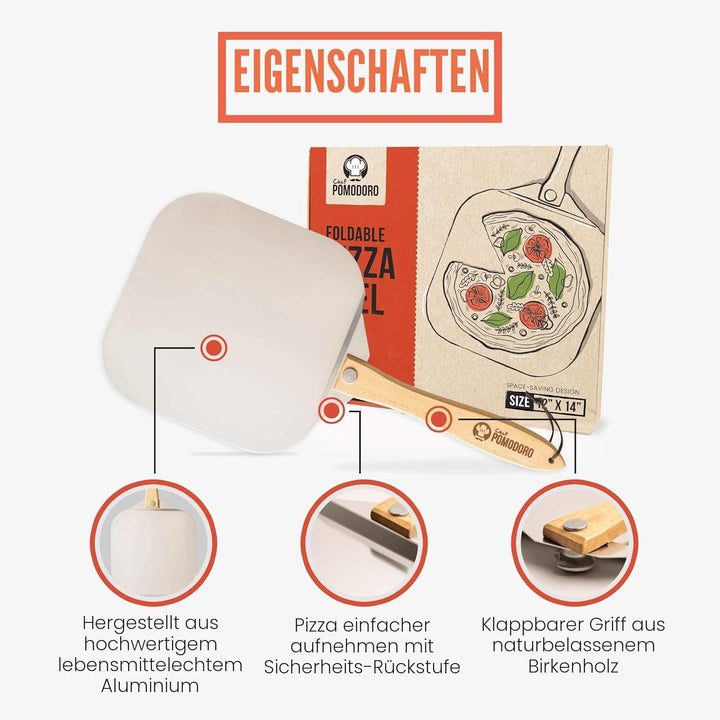 Chef Pomodoro - Pizzaschieber (30 x 36 cm) und Pizzaschneider (36 cm) - 2er Set - Premium Pizza Set