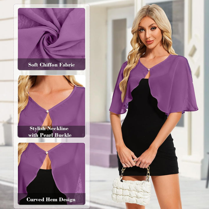 Damen Spitzen Schal Stola Chiffon Umhang Cape Capelets für Hochzeit Abendkleid Braut Party Elegant S