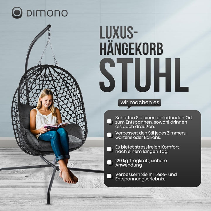 Hängesessel mit Gestell; Hängekorb Sessel; Schwebeliege Rattan Outdoor & Indoor Relax-Stuhl; Egg Sch