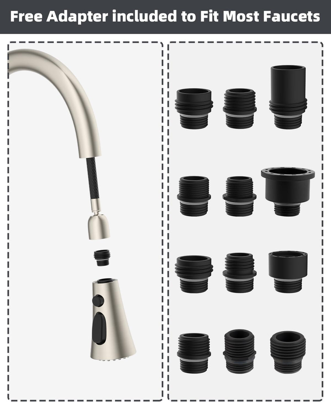 Hibbent 3 Modi Brausekopf Küchenarmatur Ersatz Herausziehbarer,Geschirrbrause ersatzkopf kompatibel