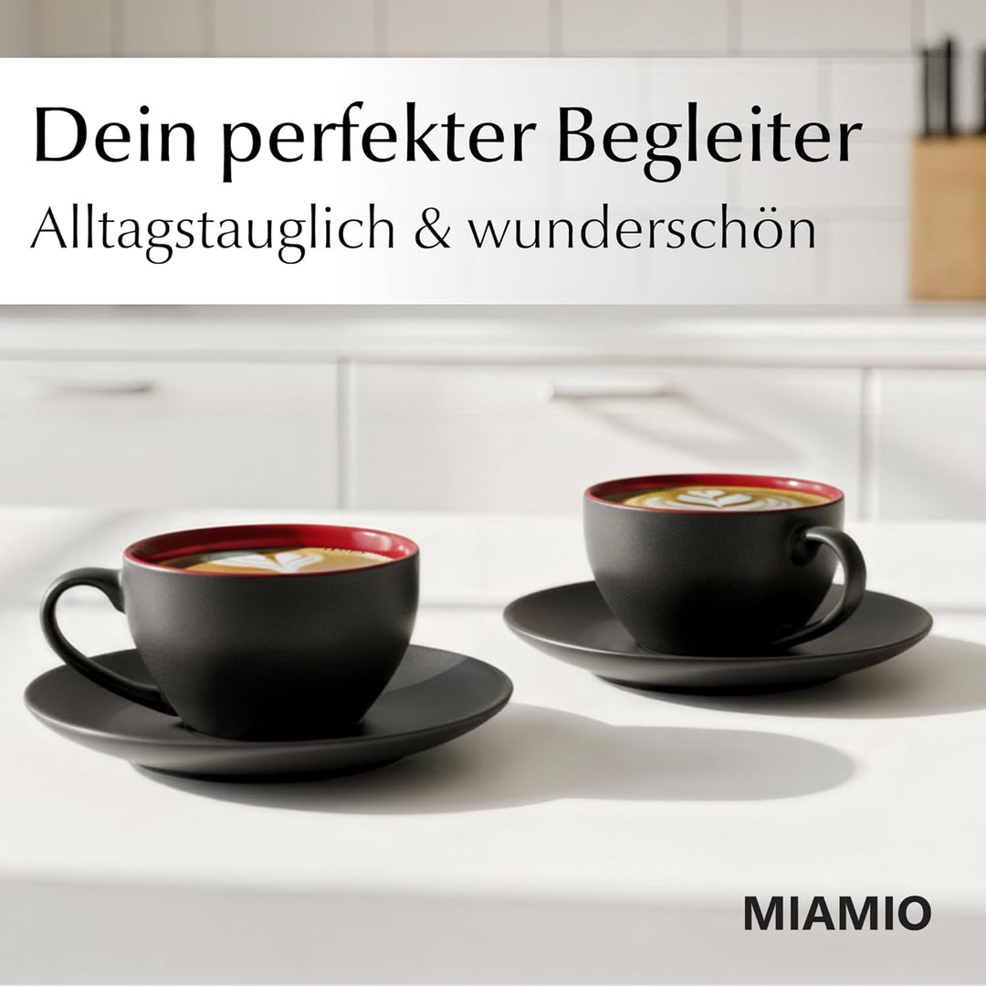 MIAMIO - 6 x 175 ml Tasse Cappuccino Tassen mit Unterteller & Ständer/Cappuccinotassen Set - Le Papi