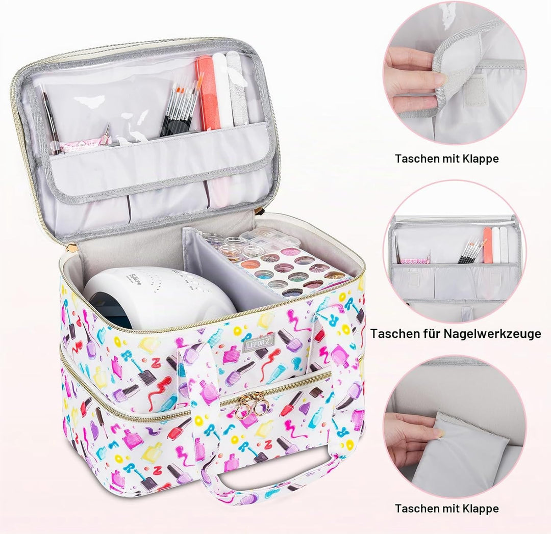 Nagellack Aufbewahrung Tasche,Doppelschichtige Nagellack Organizer für 40 Flaschen(15 ml-0.5 FL.oz)