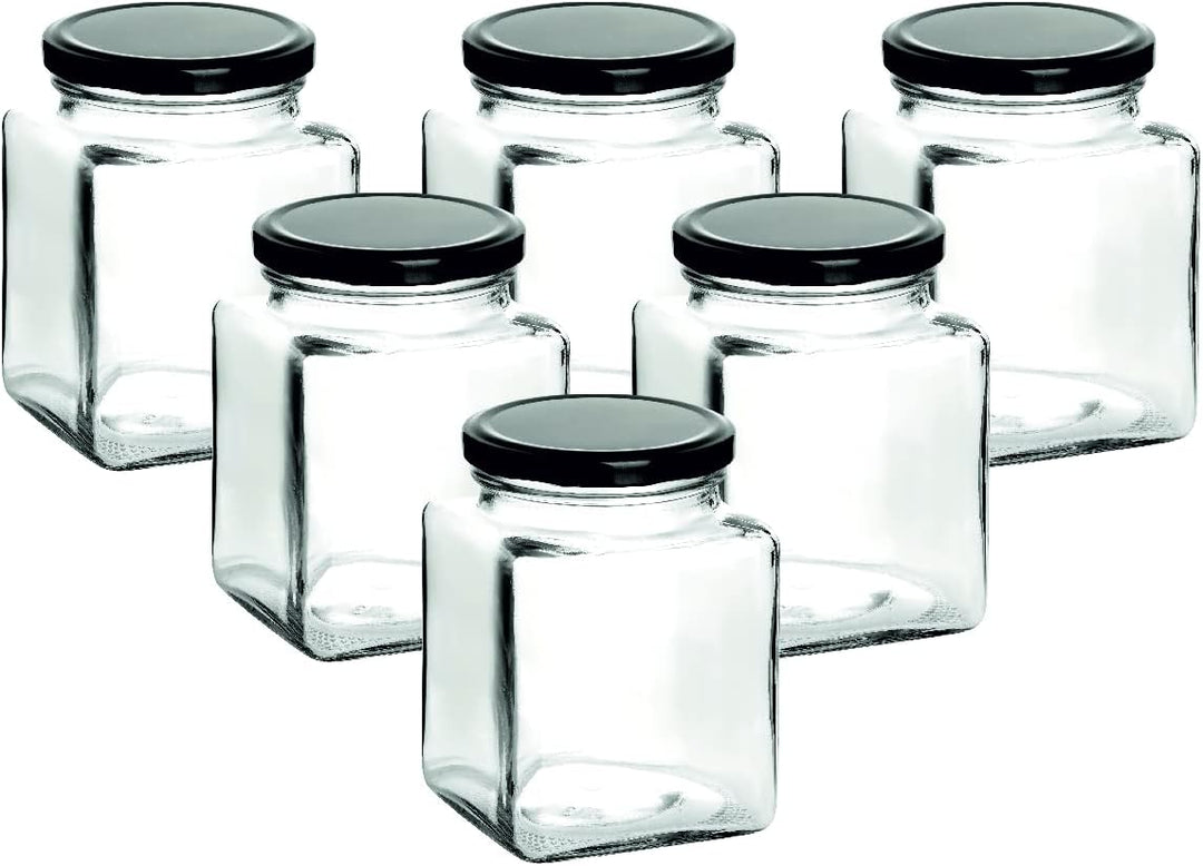 gouveo 24er Set Einmachgläser 730 ml eckig mit Schraub-Deckel schwarz - Grosse Vorratsgläser mit Dre