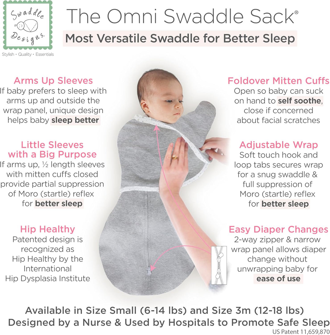 SwaddleDesigns Unisex Baby Omni 6-Wege Omni (1er Pack) 3M (5.4-8.2 kg) Heathered Gray, 3M (5.4-8.2 k