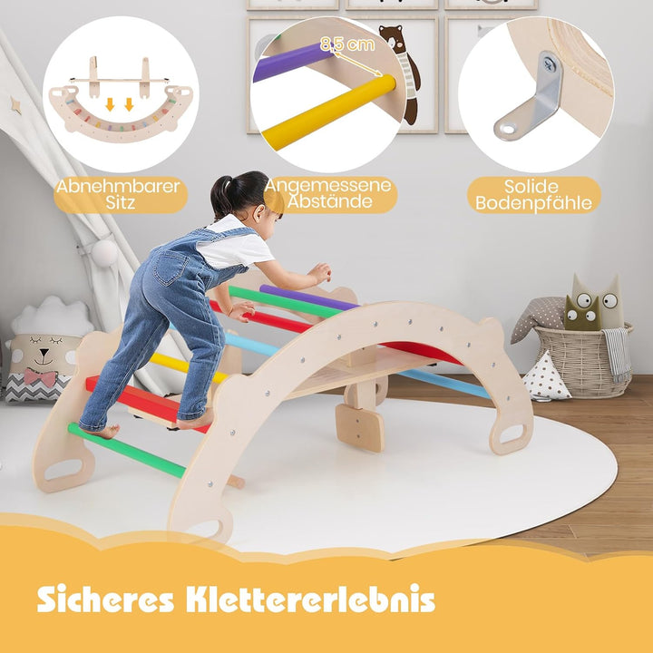 GOPLUS Kletterbogen Indoor, 4 in 1 Schaukelpferdbogen, Kletterleiter, Schaukelbogen & Krabbeltunnel