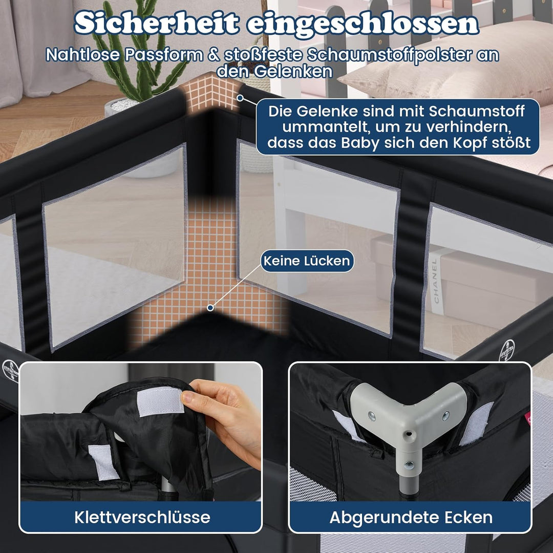 GOPLUS 150 x 150cm Laufstall Babys, Laufgitter faltbar mit 50 bunten Bällen, 4 Griffen &amp; Tragetasche