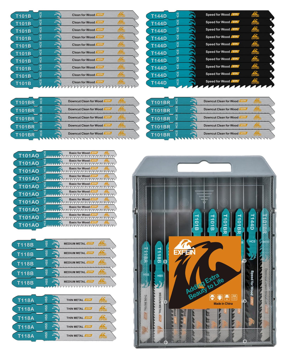 Stichsägeblätter Set zum Schneiden von Holz & Metall - T-Schaft-Stichsägeblätter 50 Stück (T118A,T11