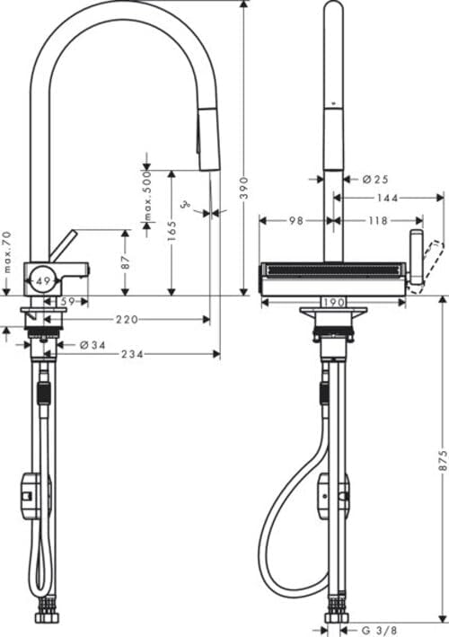 hansgrohe Küchenarmatur Aquno Select M81 (Wasserhahn Küche mit Abtropfsieb, 360° schwenkbar, auszieh