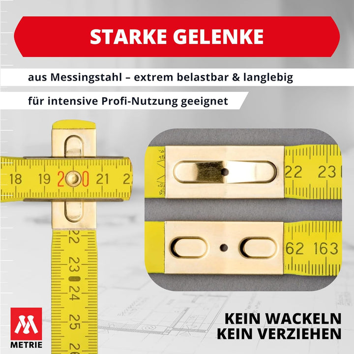 Metrie™ PERFEKT 10 Zollstock/Zollstöcke - Gliedermassstab | Massstab - 2m - gelb - Duplex Teilung, H