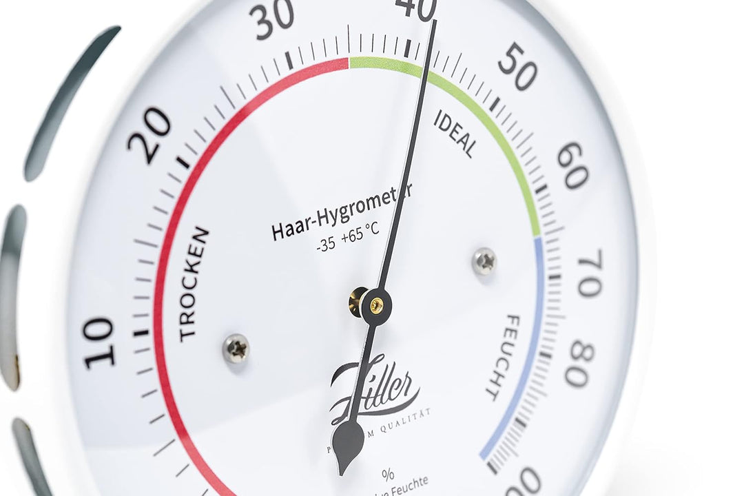 ZILLER Haar-Hygrometer, Serie Modern, Gehäuse Weiss, Ziffernblatt Weiss, Durchmesser 10cm, Made in G