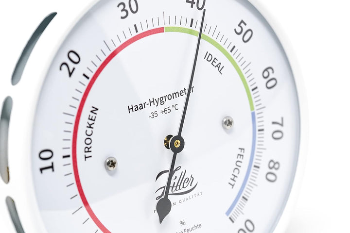 ZILLER Haar-Hygrometer, Serie Modern, Gehäuse Weiss, Ziffernblatt Weiss, Durchmesser 10cm, Made in G