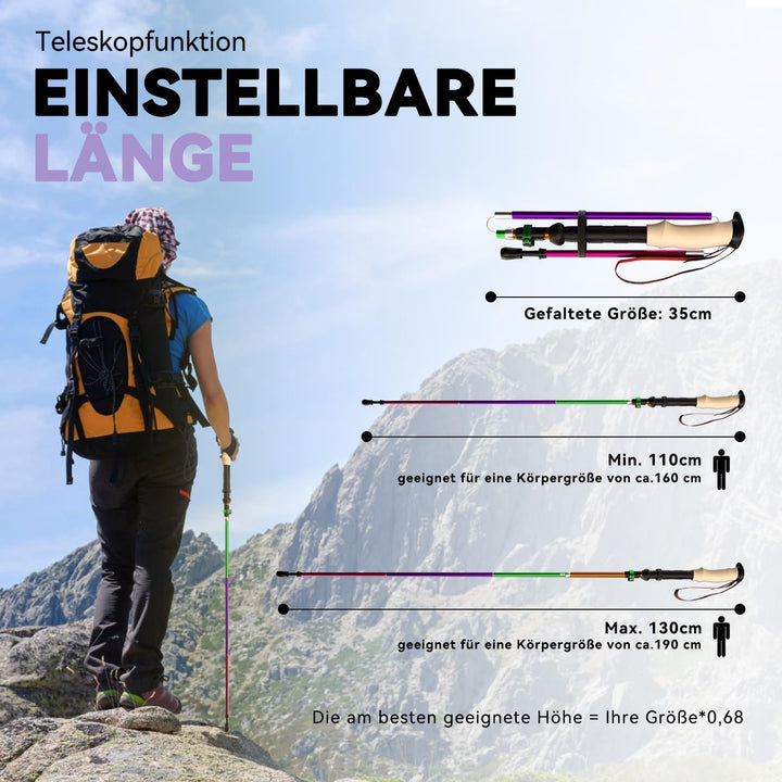 DOBESTS Wanderstöcke, Nordic Walking Stöcke Aluminium & Carbon, mit extra Gummipuffer und Tragebeute