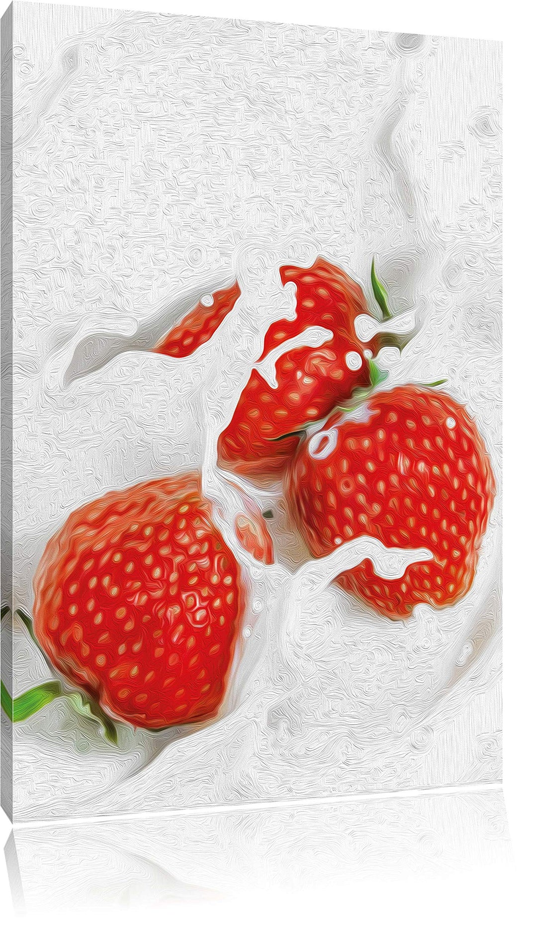 Pixxprint leckere Erdbeeren Schwimmen in Milch als Leinwandbild/Grösse: 120x80 cm/Wandbild/Kunstdruc