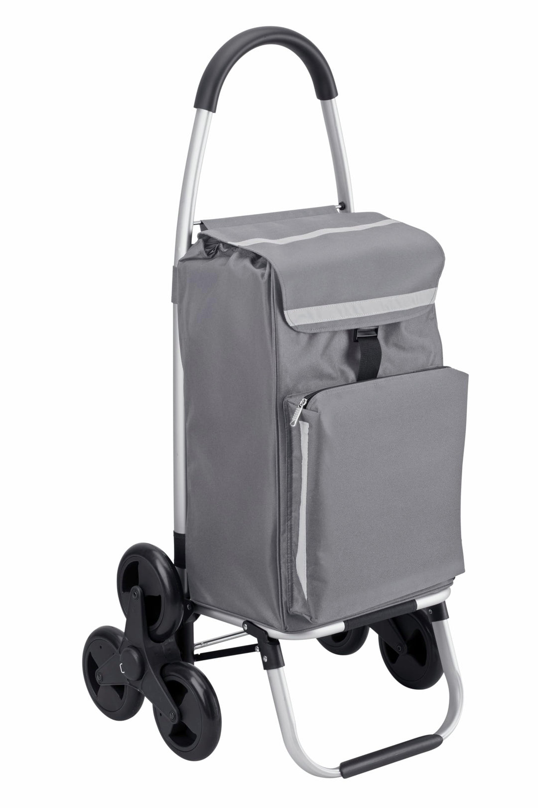 Meister Einkaufstrolley Grau, 54 + 5 L - 3x3 Treppensteiger - Klappbarer Einkaufsroller mit Kühlfach