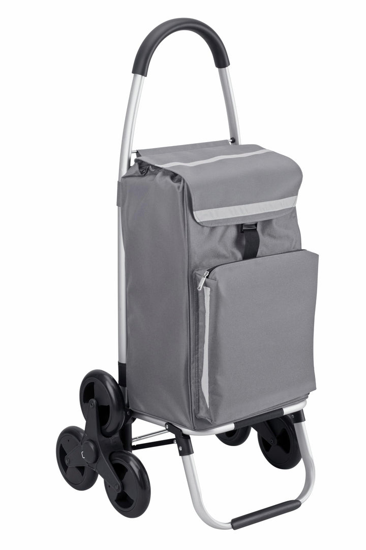 Meister Einkaufstrolley Grau, 54 + 5 L - 3x3 Treppensteiger - Klappbarer Einkaufsroller mit Kühlfach