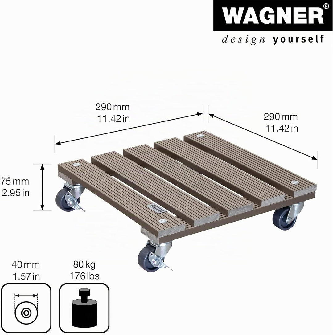 Wagner Pflanzenroller WPC 29 x 29 x 7,5 cm I Blumenroller für Aussenbereich + Innenbereich I Kübelro