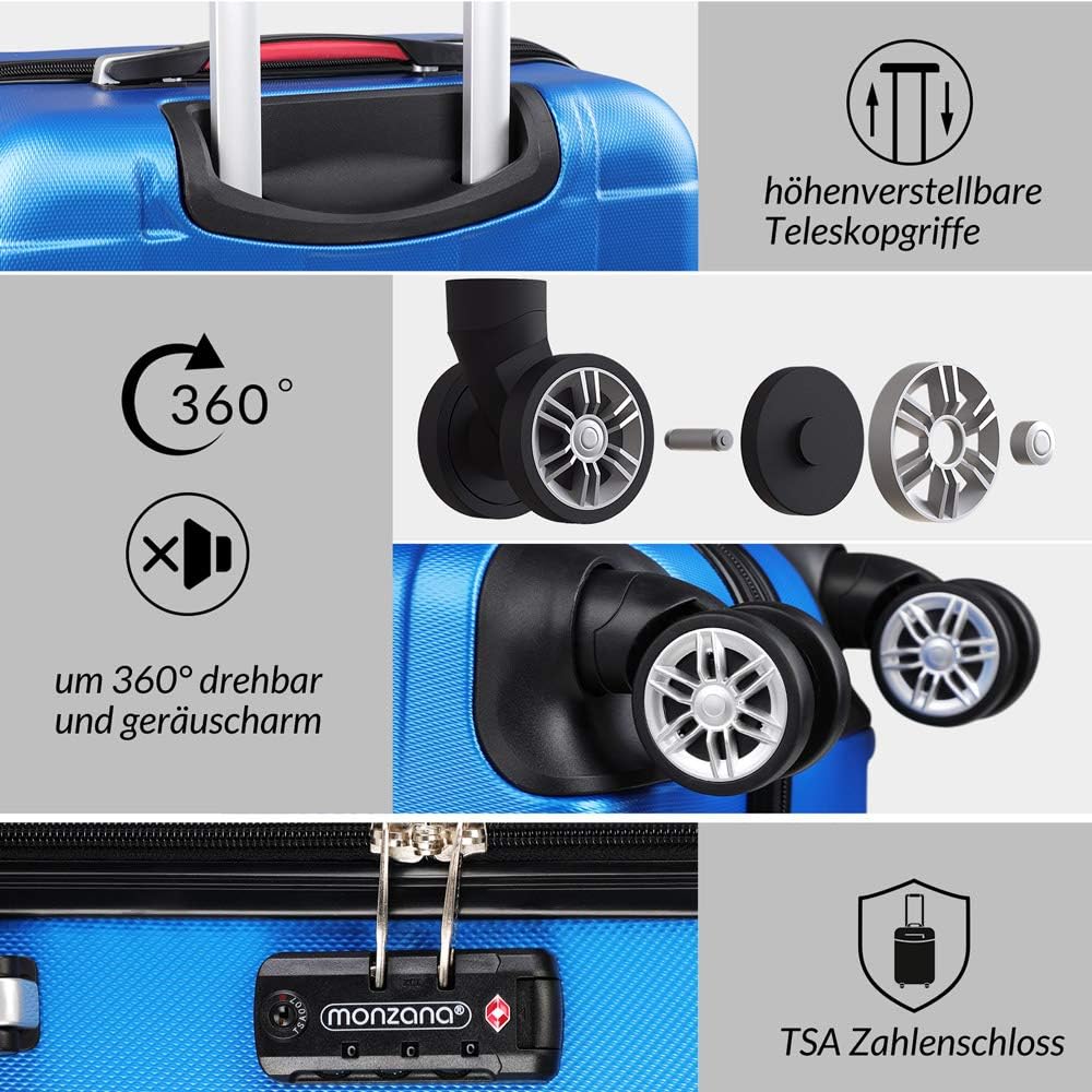 MONZANA® 2er Set Koffer Boardcase M, XL Gelgriffe TSA Schloss Reisekoffer Trolley Kofferset Handgepä