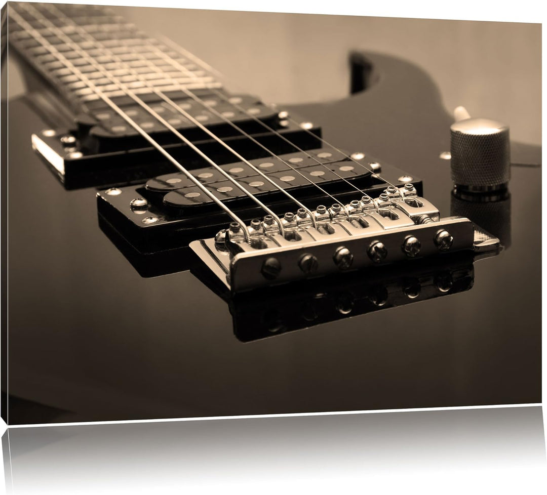 Pixxprint Black E-Guitar Schwarz/Weiss, Format: 100x70 auf Leinwand, riesige Bilder fertig gerahmt m