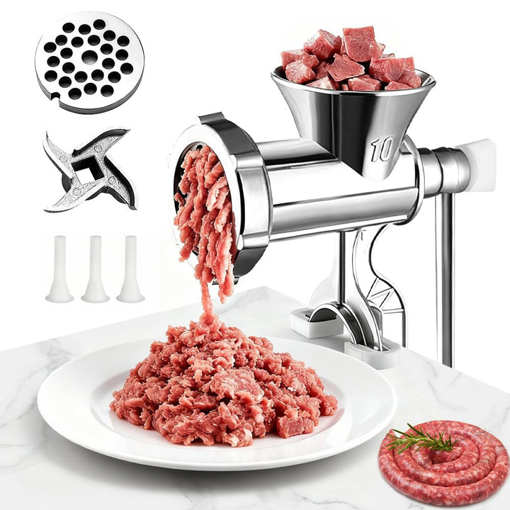 CEWROM Manuell Fleischwolf Edelstahl mit Wurstfüller und Tischklemme für Schweinefleisch, Wurstfülle