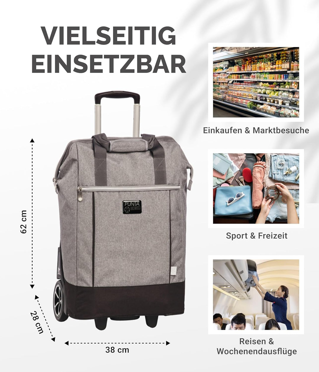 Punta Shopping Roller, hellgrau, 38x62x28cm 38x62x28cm Hellgrau, 38x62x28cm Hellgrau