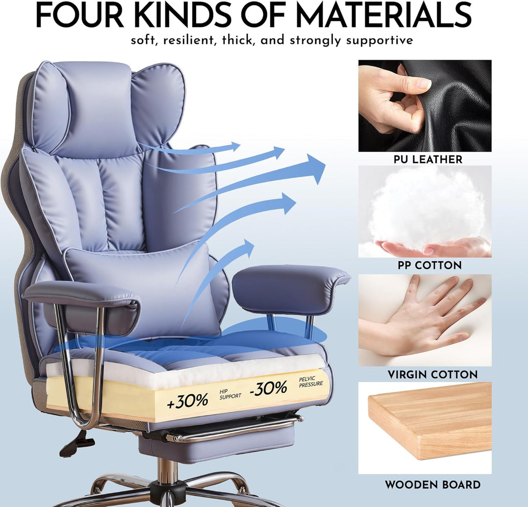 Efomao bürostuhl ergonomisch, PU Leder Chefsessel, bürostuhl 200 kg mit Fussstütze und Lendenwirbels