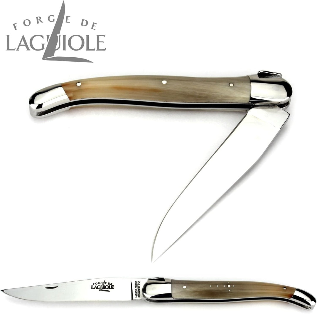 Forge de Laguiole Taschenmesser - 12 cm - Griff geflammte Hornspitze - Klinge 10 cm glänzend - Backe