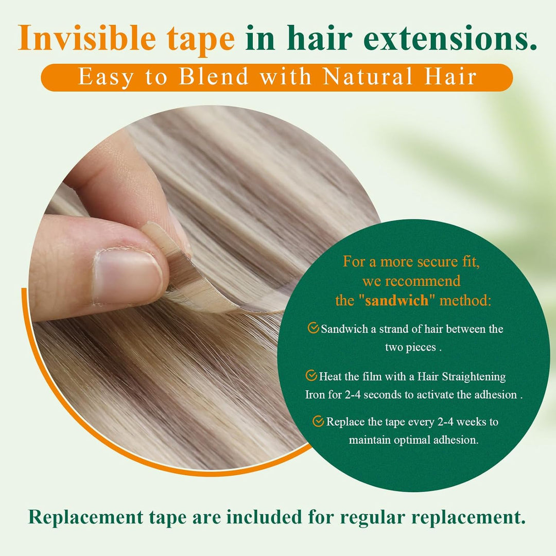 Easyouth Invisible Tape Extensions Echthaar Balayage Echthaar Extensions Tape Aschblond Mischen Sie