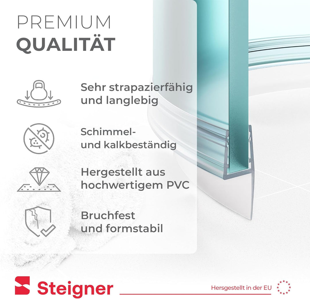 STEIGNER Duschdichtung, 140cm, Glasstärke 6/7/ 8 mm, Vorgebogene PVC Ersatzdichtung für Runddusche,