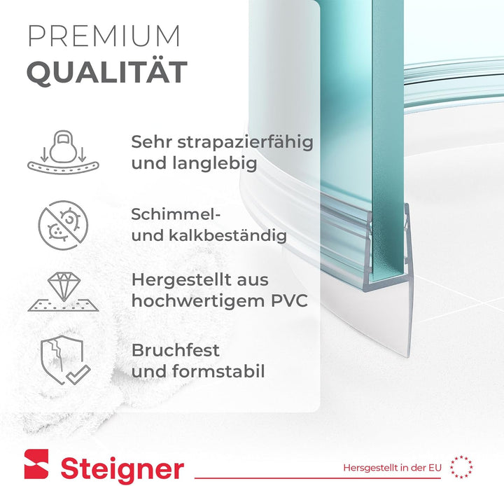 STEIGNER Duschdichtung, 140cm, Glasstärke 6/7/ 8 mm, Vorgebogene PVC Ersatzdichtung für Runddusche,