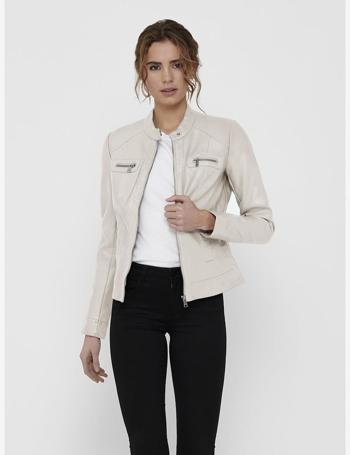 ONLY Damen Onlbandit Faux Leather Biker OTW Noos numeric_34 Moonstruck, numeric_34 Moonstruck