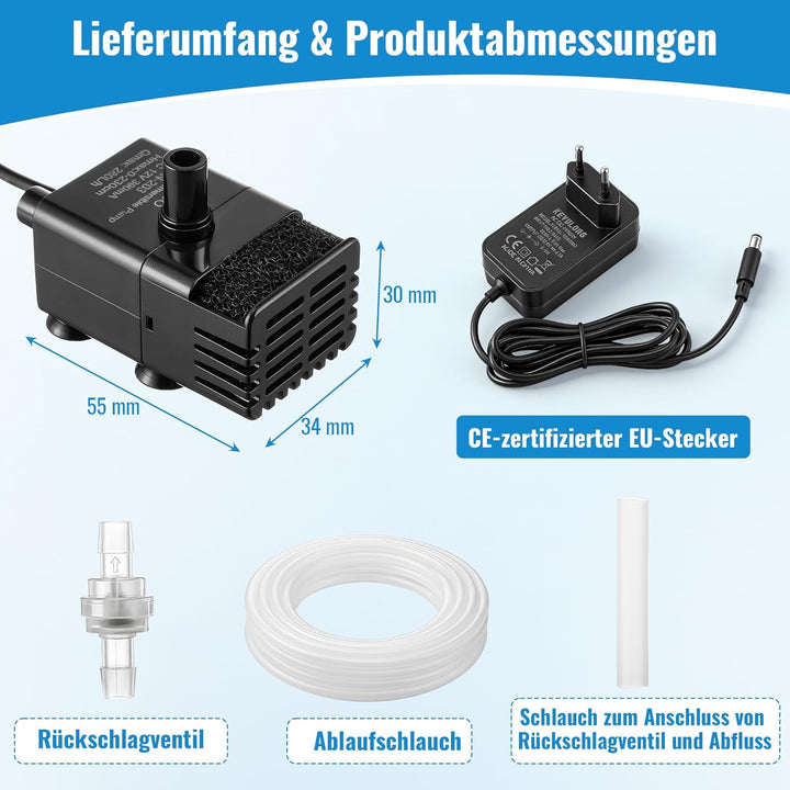 Automatische Mini-Tauchpumpe mit Wassersensor, 2,5m Schlauch & Rückschlagventil, 280L/h Kondensatpum