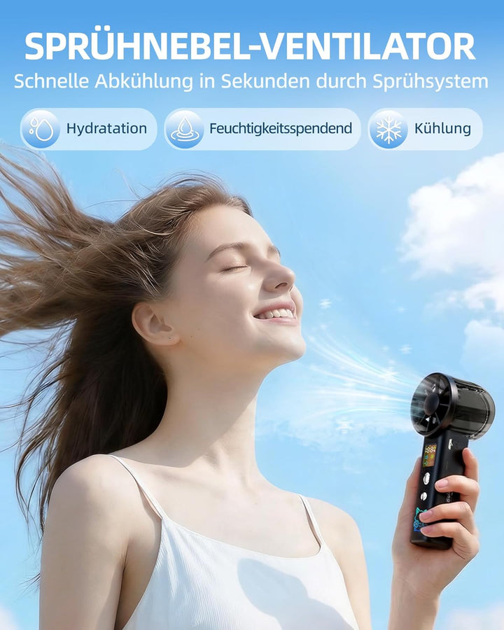 Handventilator mit Wasserkühlung, 30000 U/min Mini Ventilator Akku 3000mAh, 1-100 Stufen Tragbarer V