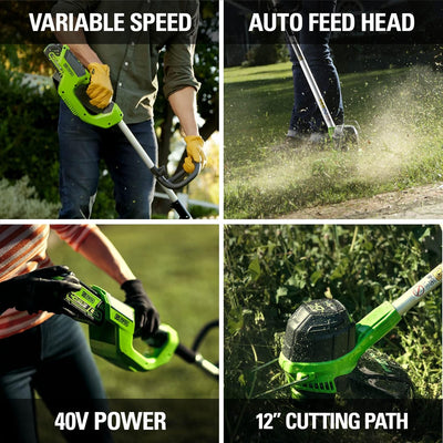 Greenworks Akku-Rasentrimmer G40LT und Akku-Rasenmäher G40LM35 (Li-Ion 40V 30cm Schnittbreite 7000U/