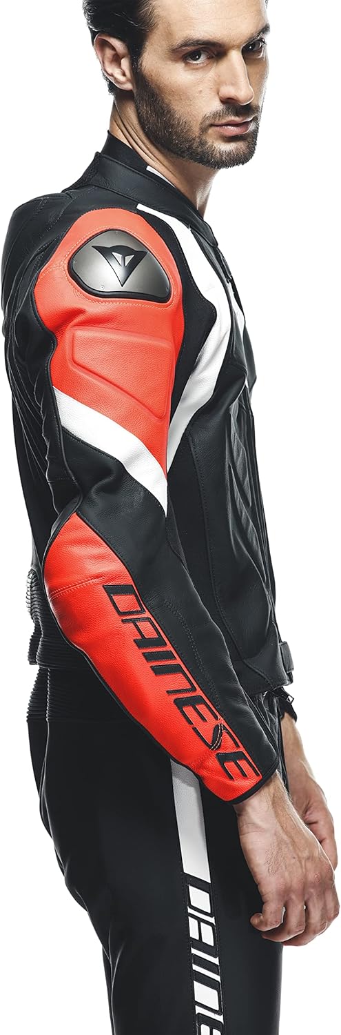 Dainese Avro 4 2-Teiler Motorrad Lederkombi (Black/Red/White,46) 46 BLACK-MATT/FLUO-RED/WHIT, 46 BLA