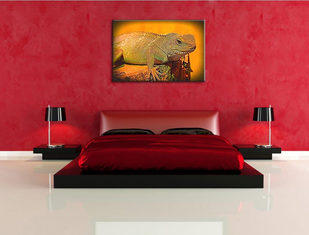 kleine grüne Eidechse Deluxe Format: 100x70 cm auf Leinwand, XXL riesige Bilder fertig gerahmt mit K