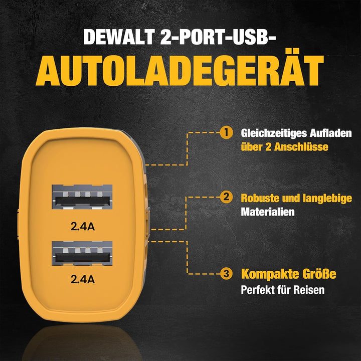 DEWALT 2-Port Mobile USB Charger, 24W Schwarz/gelb, Schwarz/gelb