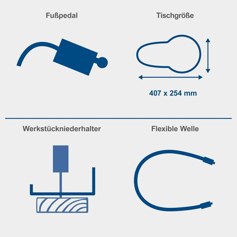 Scheppach Dekupiersäge DECO MAX | Modellbausäge mit Fusspedal & flexibler Welle | Schnitthöhe/-tiefe