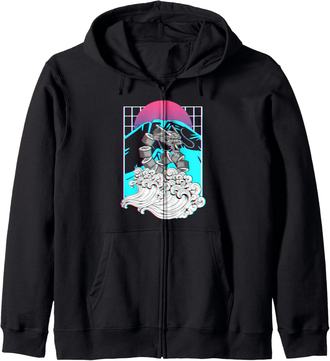 Vaporwave Japanisch Sushi Drache Kanagawa Japan Fuji Glitch Kapuzenjacke