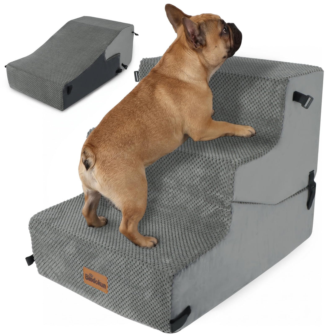 2-in-1 Hundetreppe für Kleine Hunde 28/40 cm, Katzentreppe für Alte Katzen – 3 Stufen mit Waschbarem