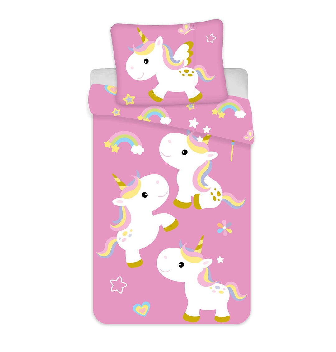 Baby Bettwäsche Einhorn-Motiv Bettbezug 100x135 cm + Kopfkissenbezug 40x60 cm - Kinderbettwäsche mit
