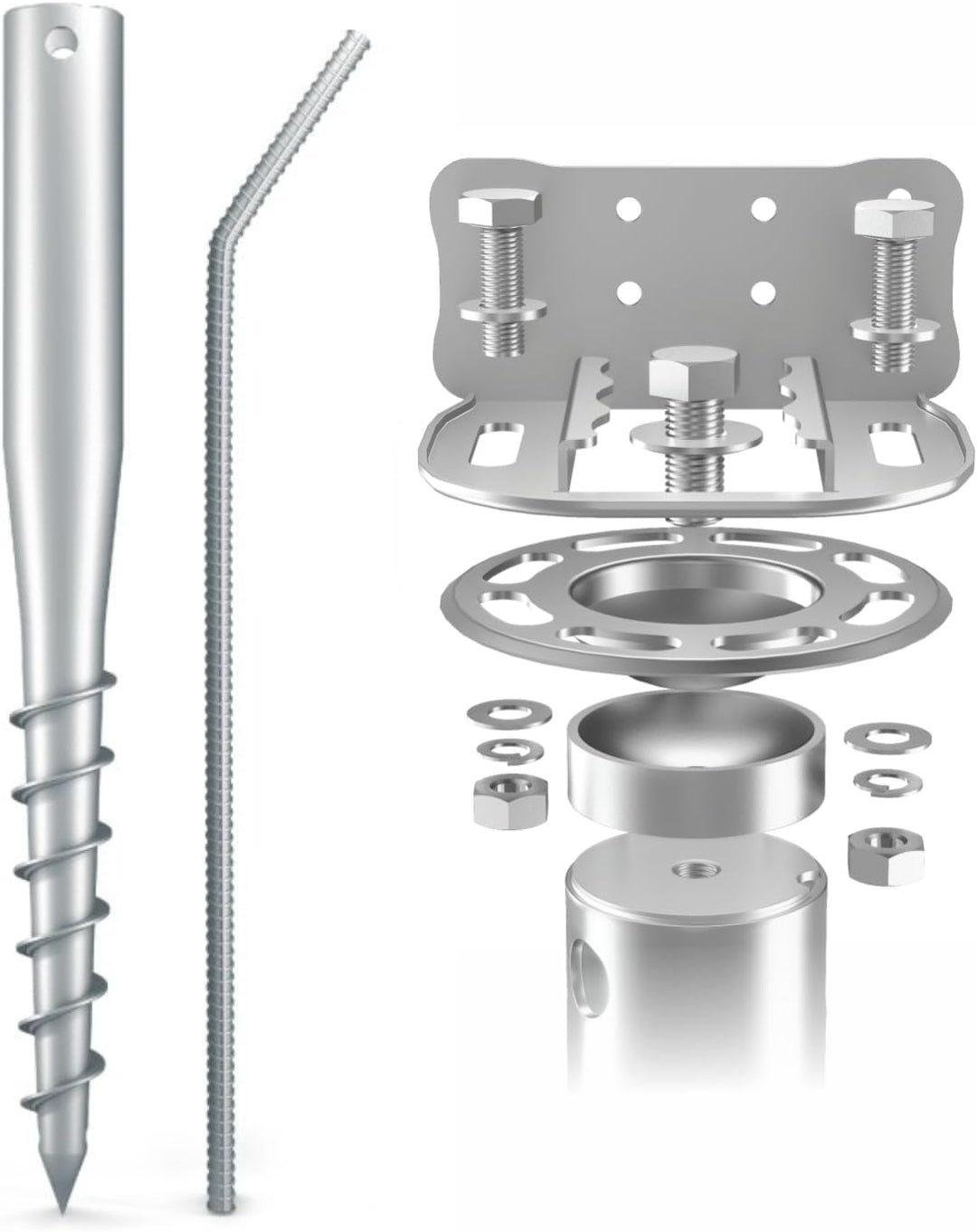 Maxerio NEU 80 cm 2er Base-Set TILT Schraubfundamente inkl. Konsole (feuerverzinkt); Ø 60 x 2; M12,