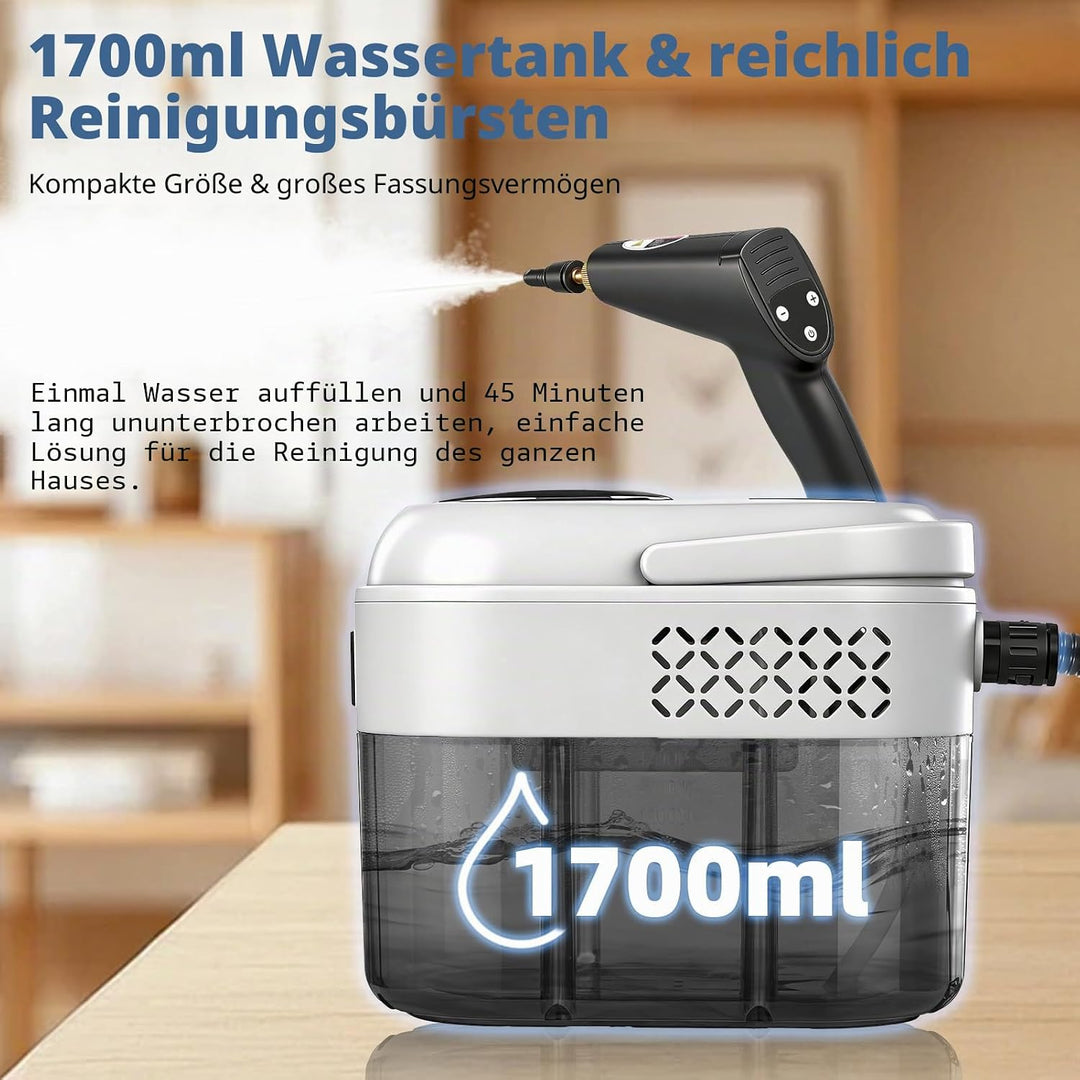 Steam Cleaner,6-Level Adjustable Handle, 15s Heat-Up,1.7L Tank, Portable Steam Cleaner Handheld,Car