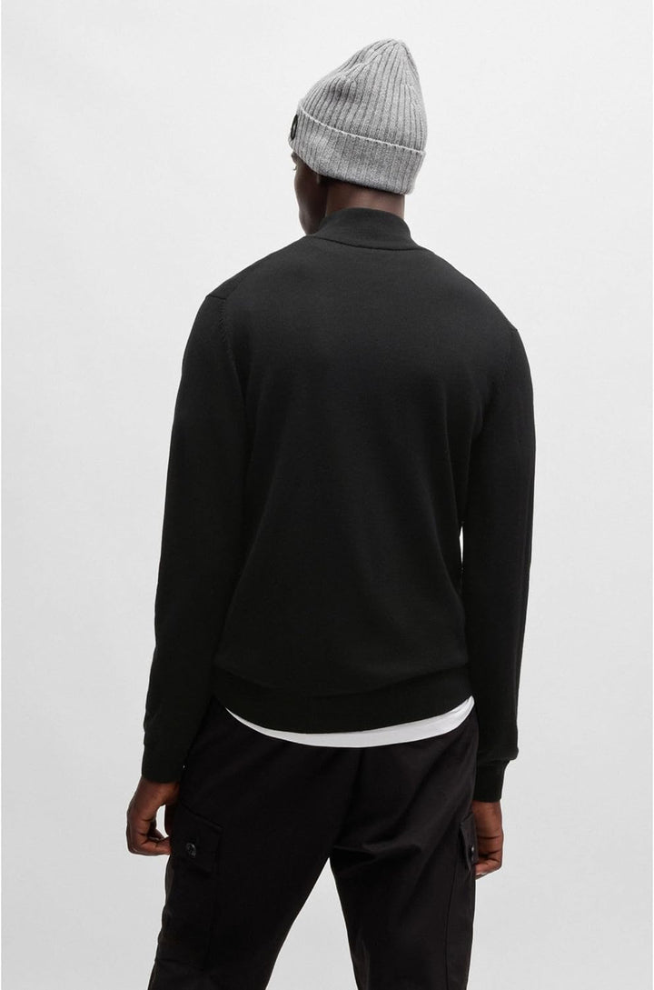 HUGO Herren San Quirin-M Regular-Fit Pullover aus Schurwolle mit Reissverschluss am Kragen, L Black1