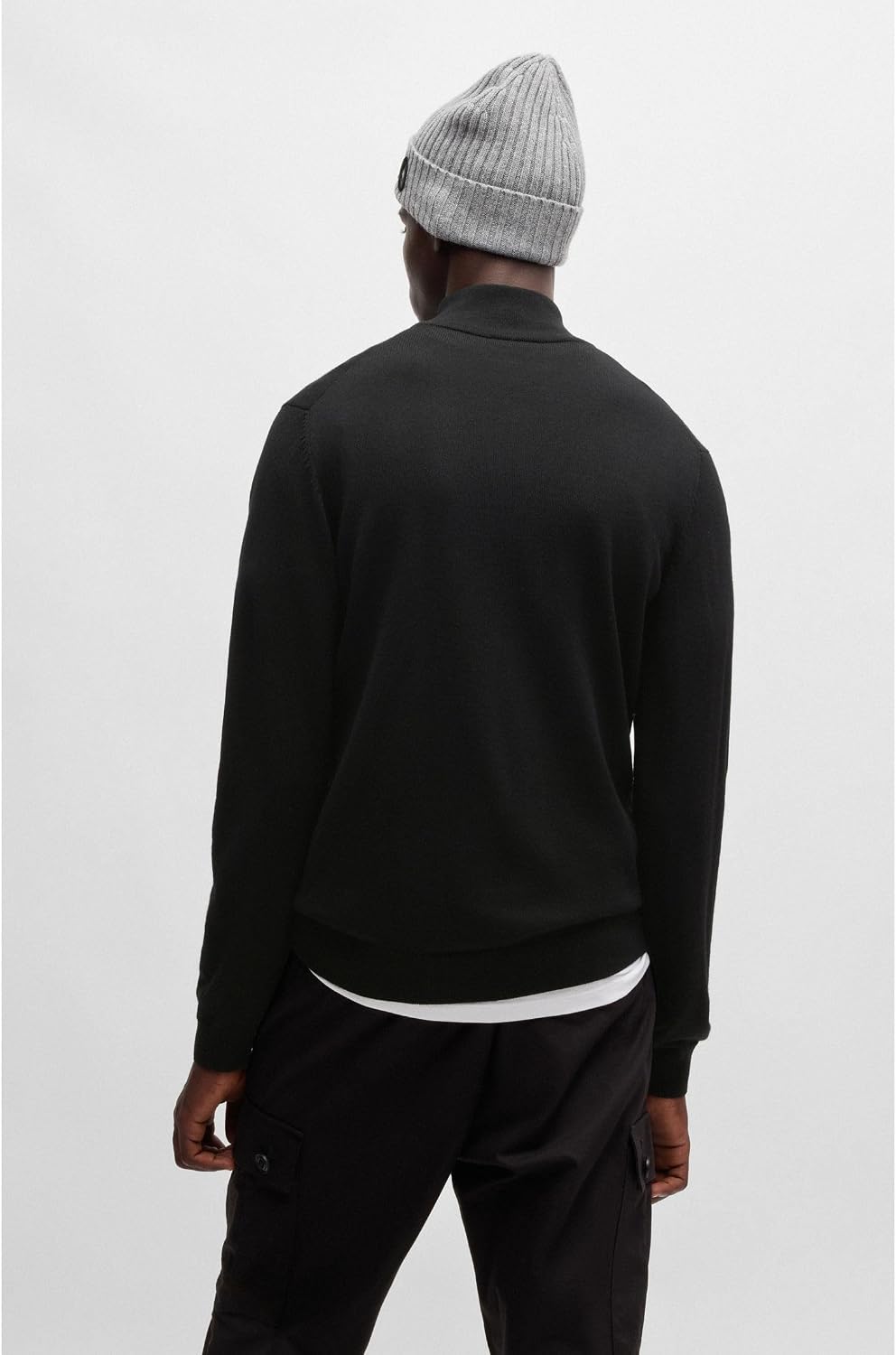 HUGO Herren San Quirin-M Regular-Fit Pullover aus Schurwolle mit Reissverschluss am Kragen M Black1,