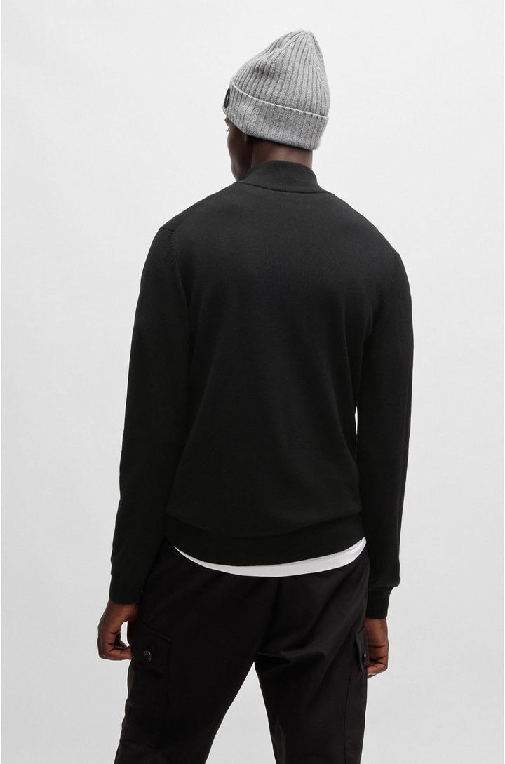 HUGO Herren San Quirin-M Regular-Fit Pullover aus Schurwolle mit Reissverschluss am Kragen M Black1,