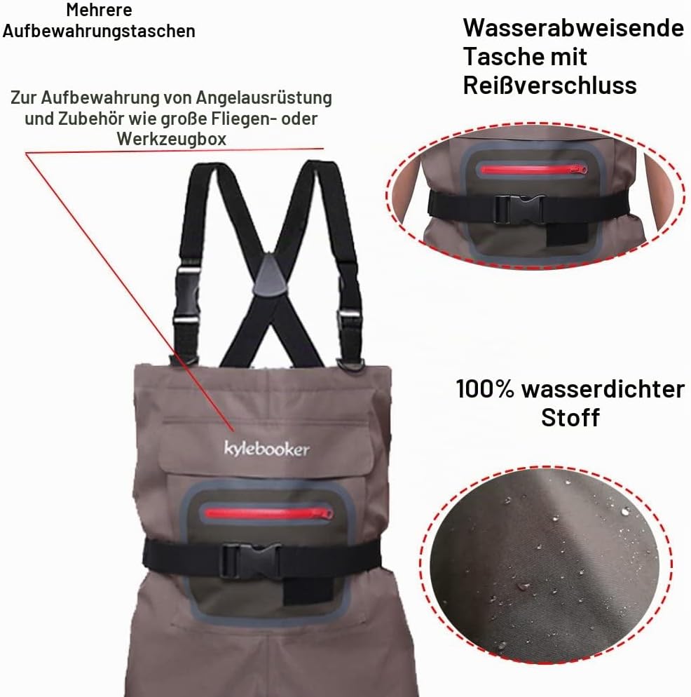 Kylebooker Angler Watvögel Angelhose Wathose Herren Anglerhose Atmungsaktiv Fliegenfischen Angelbekl