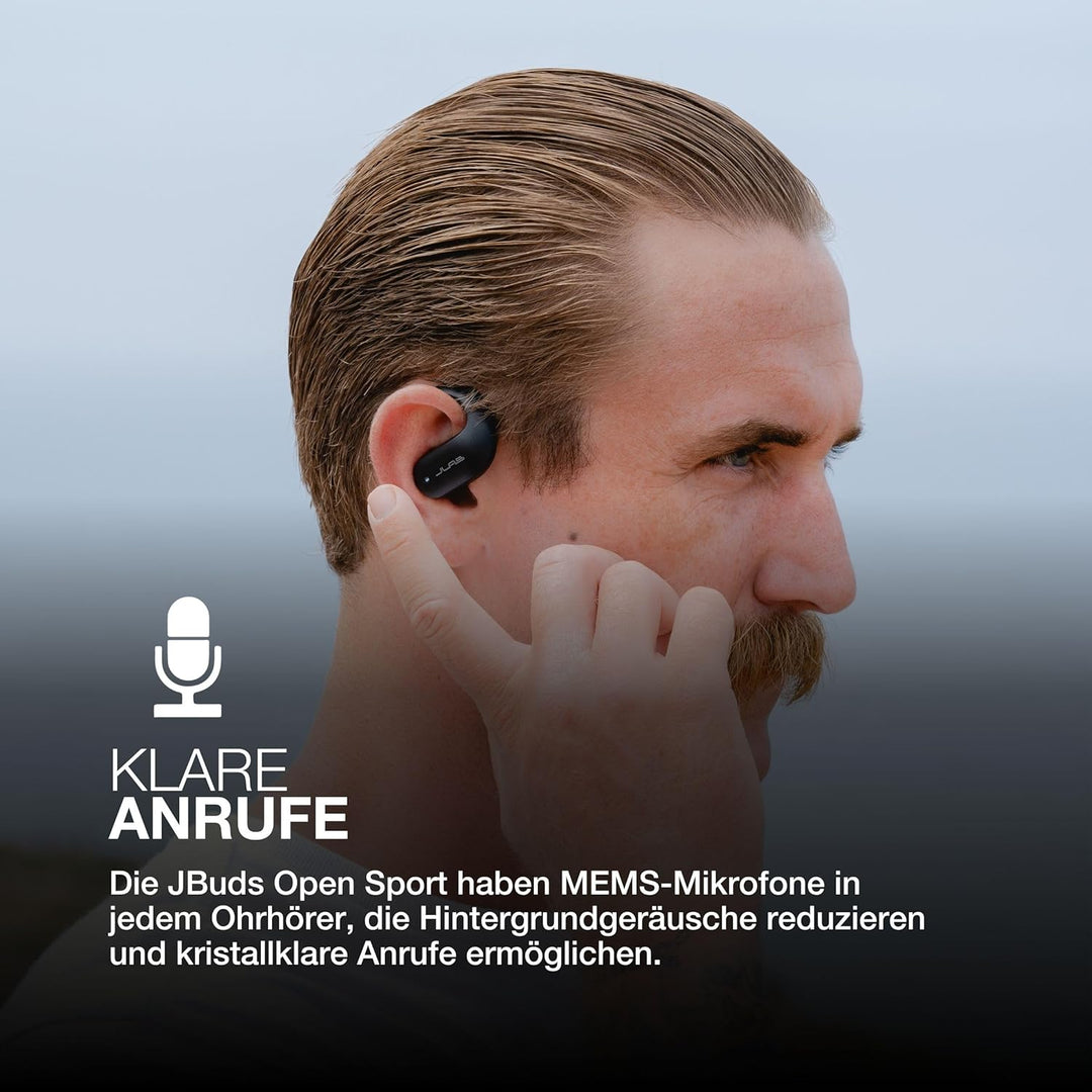 JLab JBuds Open Sport Kopfhörer – Kabellose Open-Ear Sportkopfhörer mit Ohrbügeln, 26 Std. Laufzeit,