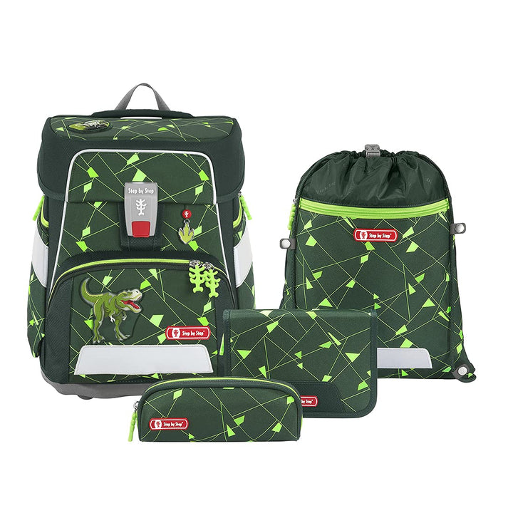 Step by Step Schulranzen-Set Space Shine Dino Night Tyro, 5-teilig, grün, Dinosaurier-Design, ergono